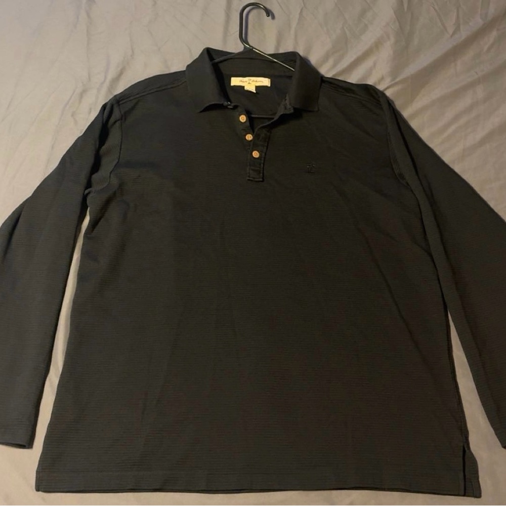 Tommy Bahama Men’s Large Black Long Sleeve Polo Shirt Lined Pima Cotton Blend